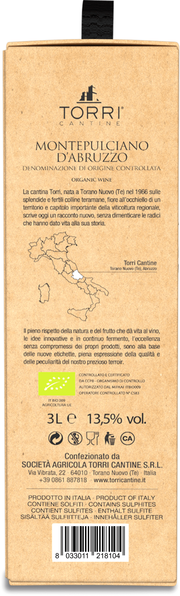 3L Boxed wine Montepulciano d'Abruzzo Organic - Torri Cantine Store COM